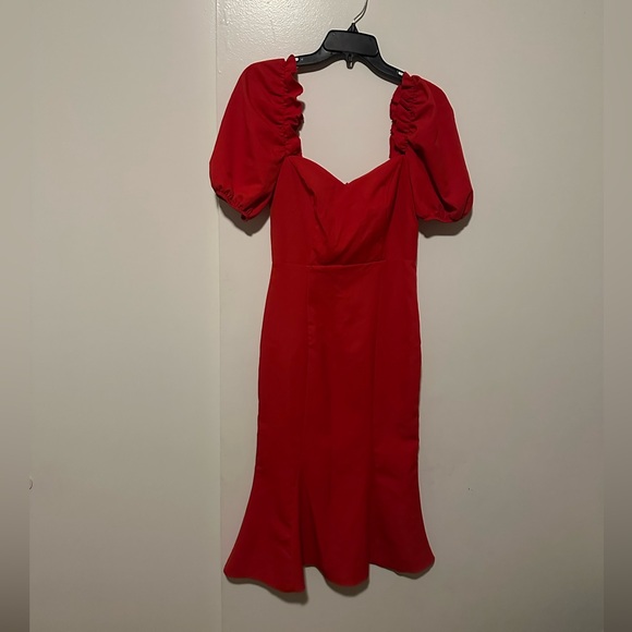 Trendyol Dresses & Skirts - Trendyol Red Midi Dress with Puff Sleeves